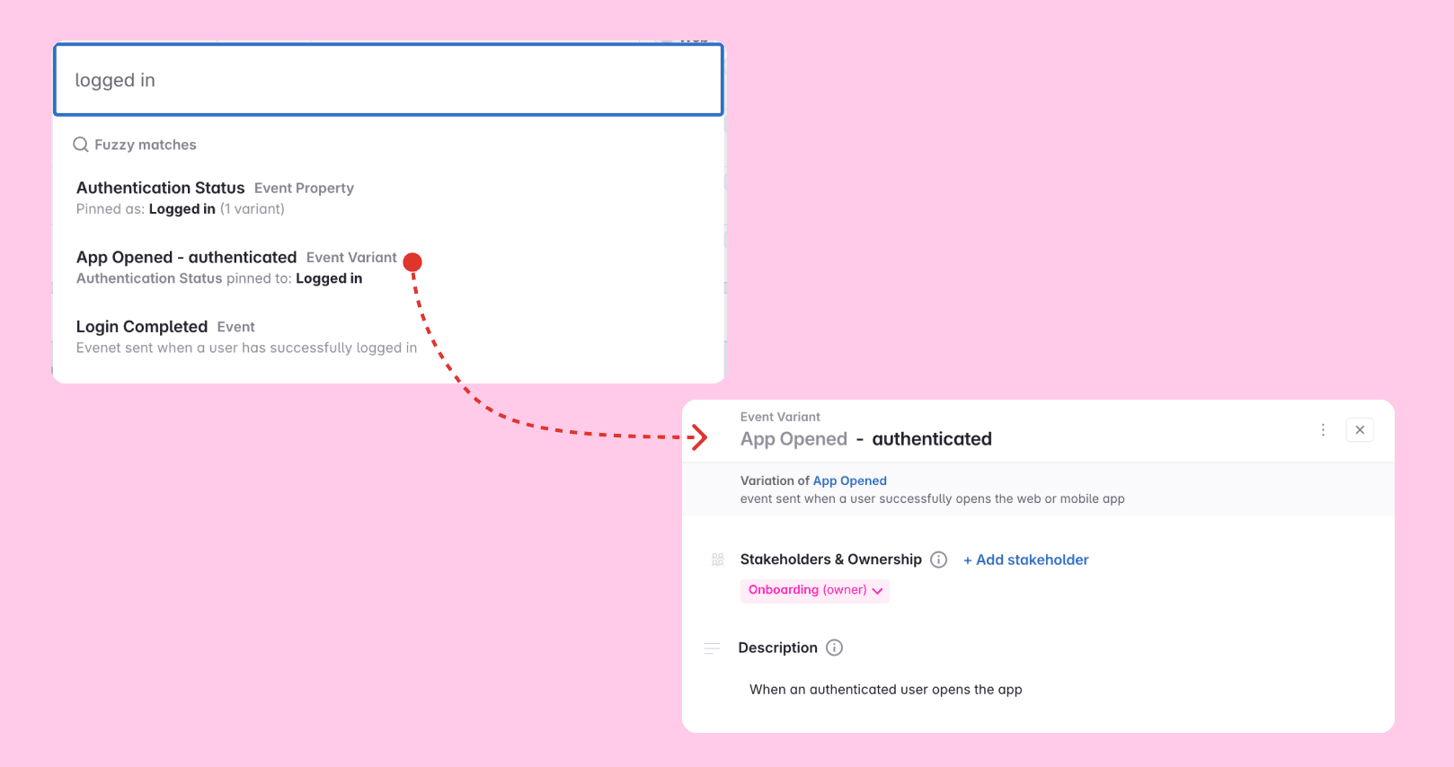 Screenshot of searching by pinned values